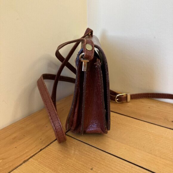 Leather Mini Satchel Shoulder Bag Purse Brown Organizer Pockets Mirror - Picture 3 of 11